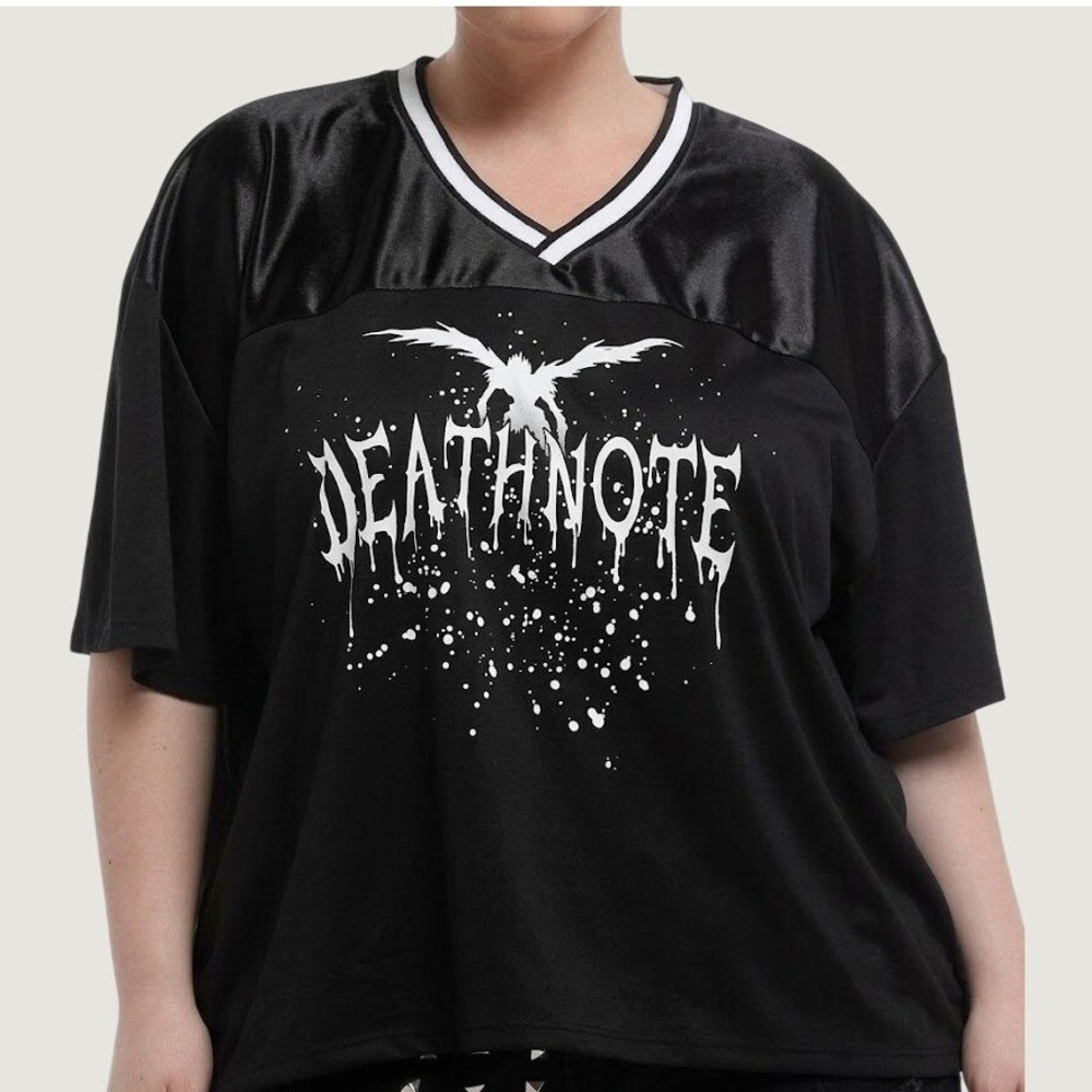 Hot Topic Death Note Ryuk Anime Oversized Jersey Top Black L V-Neck Mesh Graphic